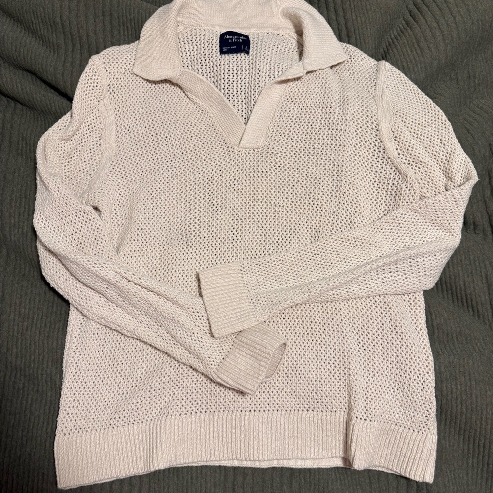 Abercrombie Men's Johnny Collar Cream Knit Sweater